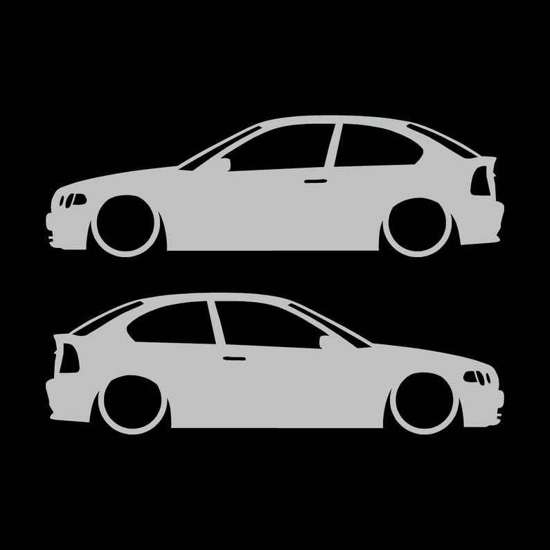 Juego de 2 pegatinas decorativas con silueta de coche rebajado para BMW E46 Compact Hatchback Light Grey