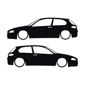 Set Of 2 Lowered Car Silhouette Decal Stickers For Alfa Romeo 147 Facelift 2005+ 3-DOOR Hatchback Black