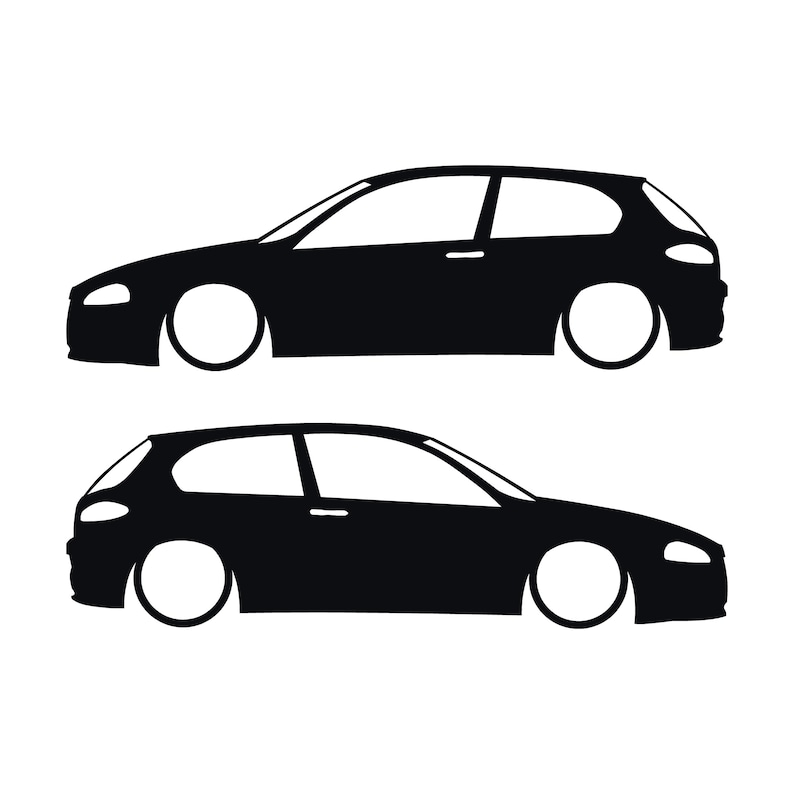 Set Of 2 Lowered Car Silhouette Decal Stickers For Alfa Romeo 147 Facelift 2005+ 3-DOOR Hatchback Black