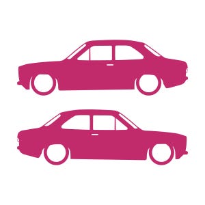 Set Of 2 Lowered Car Silhouette Decal Stickers For Ford Escort Mk1 3-door Hatchback Pink