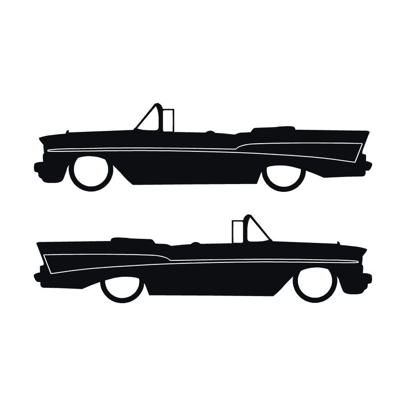 Set Of 2 Lowered Car Silhouette Decal Stickers For 1957 Chevrolet Bel Air Convertible Coupe Black