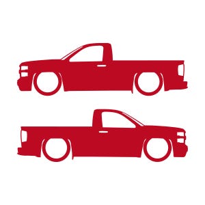Set Of 2 Lowered Car Silhouette Decal Stickers For Chevrolet Silverado Reg Cab 2014-19 Red