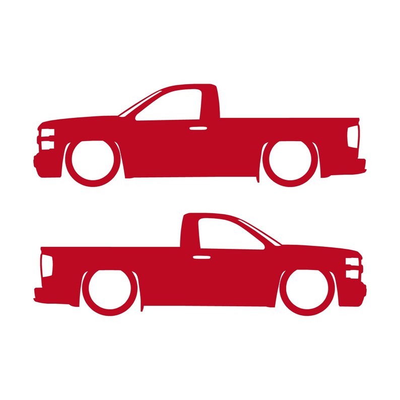 Set Of 2 Lowered Car Silhouette Decal Stickers For Chevrolet Silverado Reg Cab 2014-19 Red