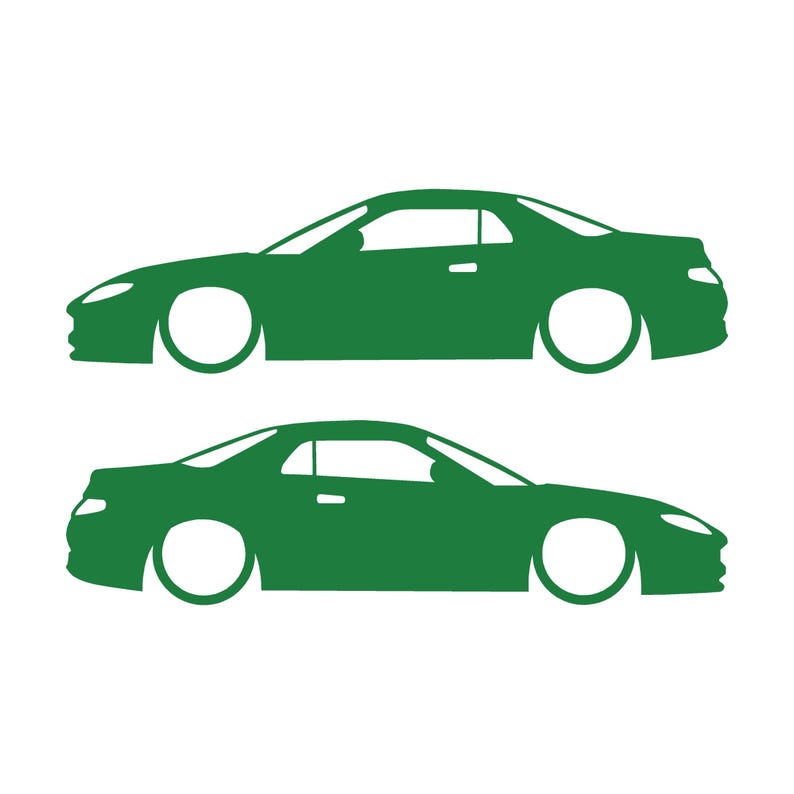 Set di 2 adesivi con silhouette di auto ribassate per Mitsubishi FTO Verde