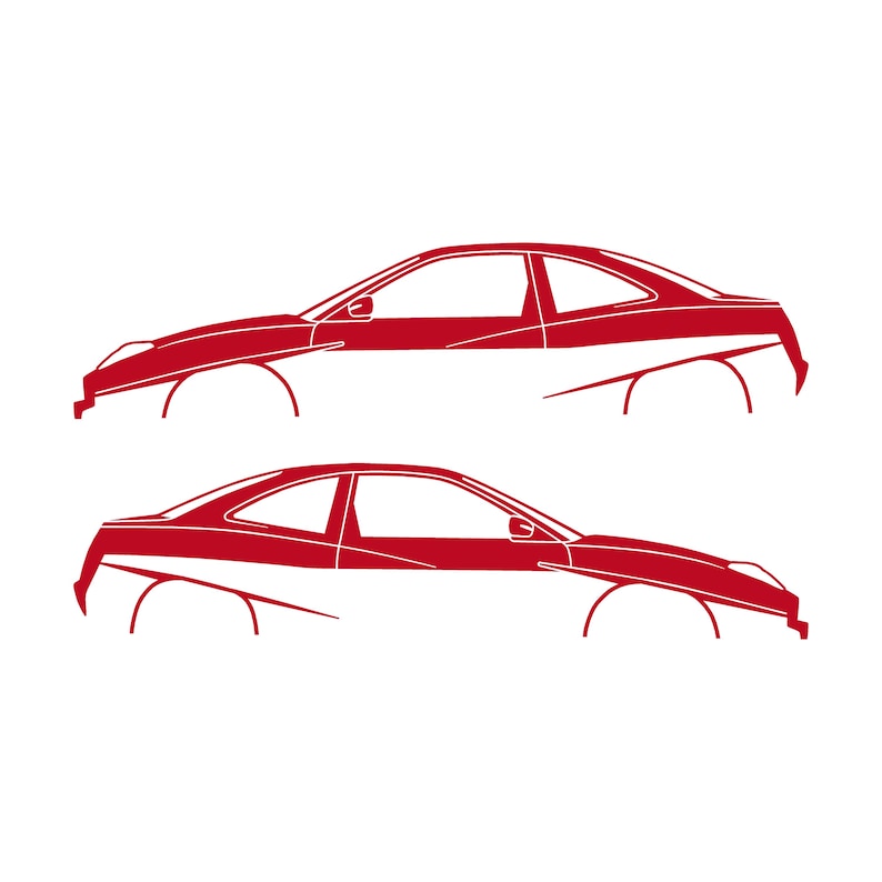 Set Of 2 Lowered Car Silhouette Decal Stickers For Fiat Coupe Red