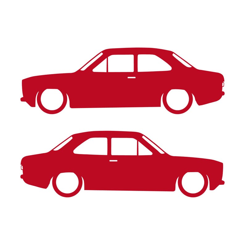 Set Of 2 Lowered Car Silhouette Decal Stickers For Ford Escort Mk1 3-door Hatchback Red