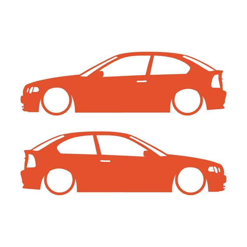 Juego de 2 pegatinas decorativas con silueta de coche rebajado para BMW E46 Compact Hatchback Naranja