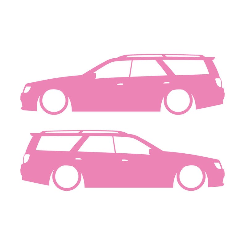Juego de 2 pegatinas decorativas con silueta de coche rebajado para Nissan Stagea 1996-98 WC34 Zenki Wagon Soft Pink
