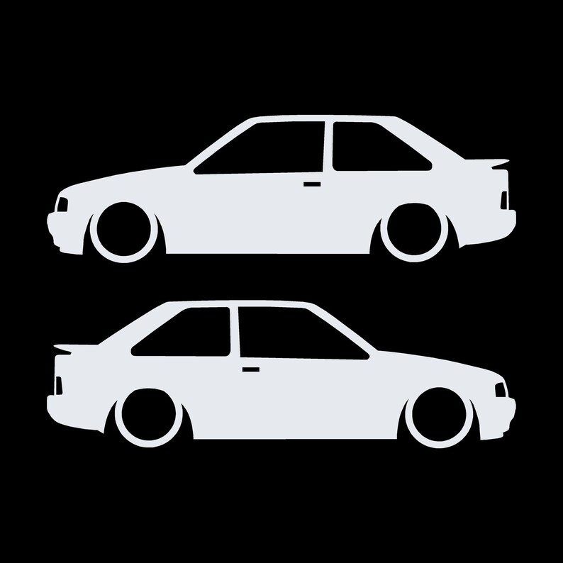 Set Of 2 Car Silhouette Decal Stickers For Ford Escort Mk4 RS Turbo XR3i White