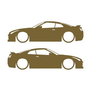 Set Of 2 Lowered Car Silhouette Decal Stickers For Nissan GT-R R35 Gold