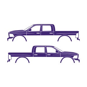 Set med 2 silhuettdekaler för Dodge Ram Crew Cab 4:e generationen 2010-18 Lila