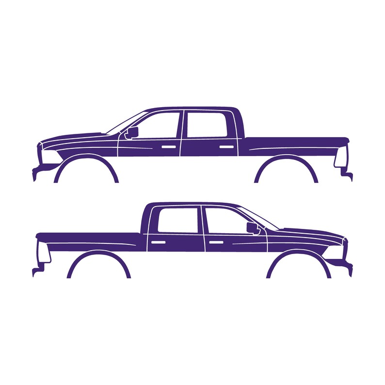 Set med 2 silhuettdekaler för Dodge Ram Crew Cab 4:e generationen 2010-18 Lila