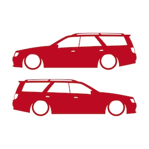 Juego de 2 pegatinas decorativas con silueta de coche rebajado para Nissan Stagea 1996-98 WC34 Zenki Wagon Rojo