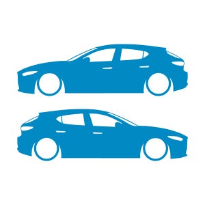 Set mit 2 Aufklebern für tiefergelegte Fahrzeuge für Mazda 3 BP 4. Generation 2019 Light Blue