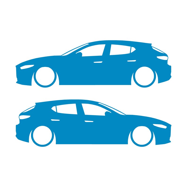 Set mit 2 Aufklebern für tiefergelegte Fahrzeuge für Mazda 3 BP 4. Generation 2019 Light Blue