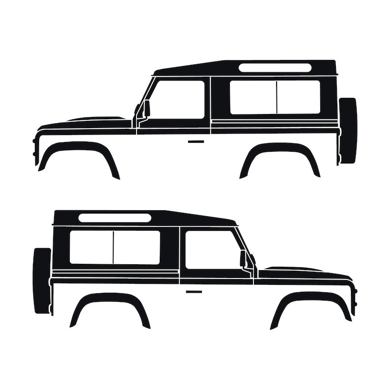 Set Of 2 Car Silhouette Decal Stickers For Land Rover Defender 90 Classic Wagon Black