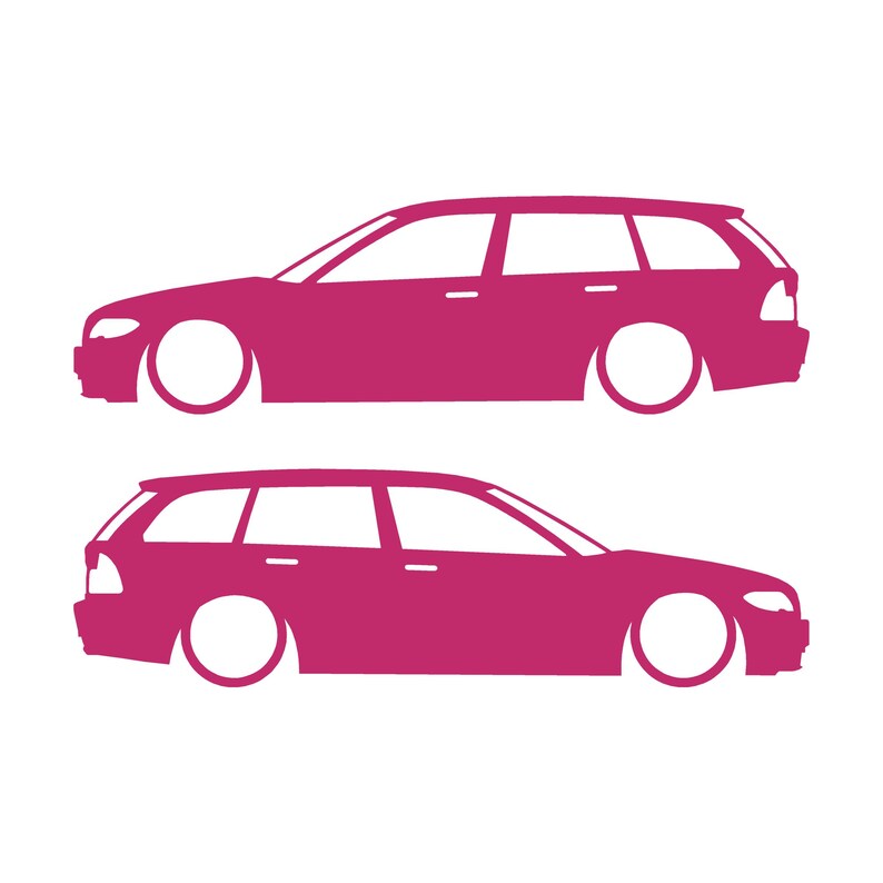 Set Of 2 Lowered Car Silhouette Decal Stickers For BMW E46 3-series Facelift Touring Pink