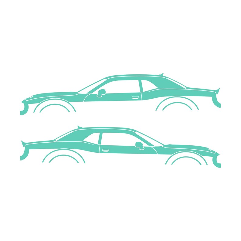 Ensemble de 2 autocollants silhouette de voiture pour Dodge Challenger Hellcat Mint