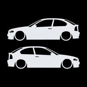 Juego de 2 pegatinas decorativas con silueta de coche rebajado para BMW E46 Compact Hatchback Blanco