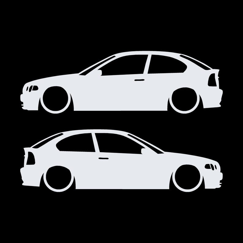 Juego de 2 pegatinas decorativas con silueta de coche rebajado para BMW E46 Compact Hatchback Blanco