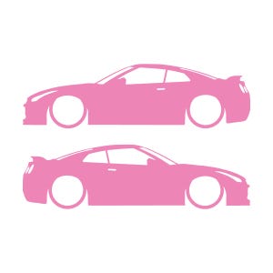 Set Of 2 Lowered Car Silhouette Decal Stickers For Nissan GT-R R35 Soft Pink