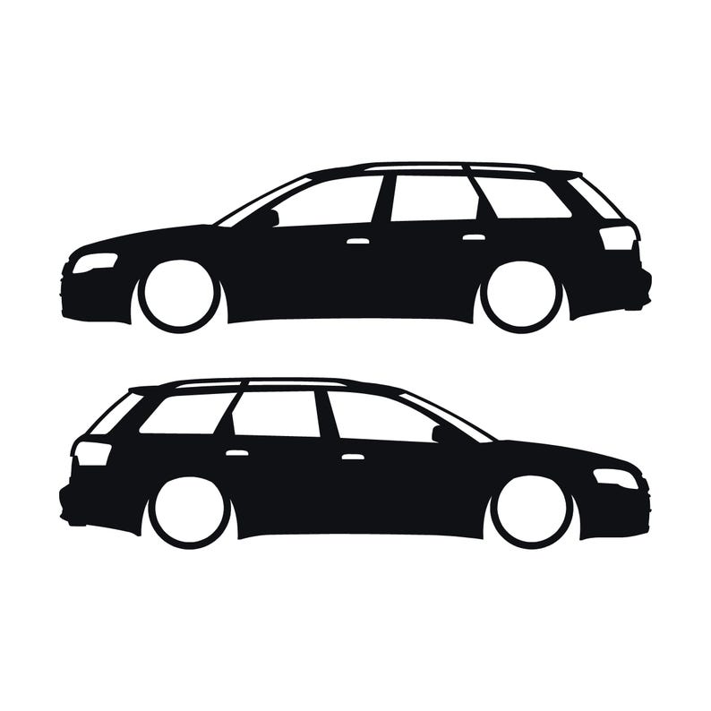 Conjunto de 2 adesivos com silhueta de carro rebaixado para Audi A4 S4 B7 Avant Preto