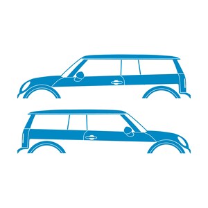 Set Of 2 Car Silhouette Decal Stickers For Mini Clubman R55 - 1st Gen 2007-14 Light Blue
