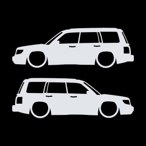 Set Of 2 Lowered Car Silhouette Decal Stickers For Subaru Forester 1st Gen SF White