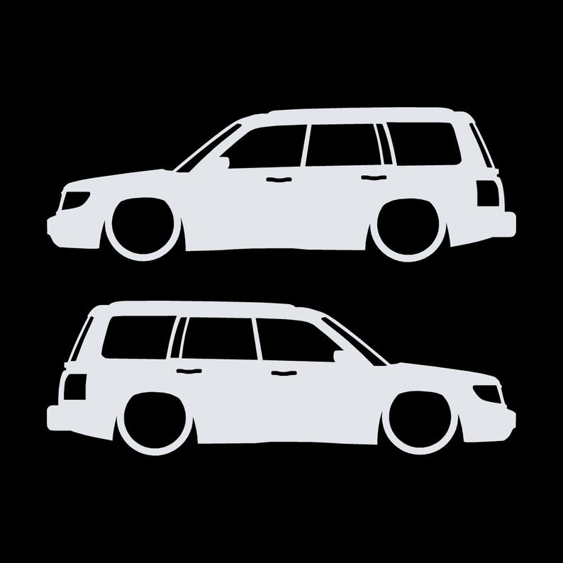 Set Of 2 Lowered Car Silhouette Decal Stickers For Subaru Forester 1st Gen SF White