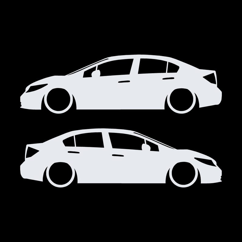 Set Of 2 Lowered Car Silhouette Decal Stickers For Honda Civic FB 9th Gen Sedan White