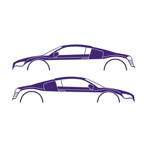 Juego de 2 pegatinas con silueta de coche para Audi R8 Coupé de primera generación Morado