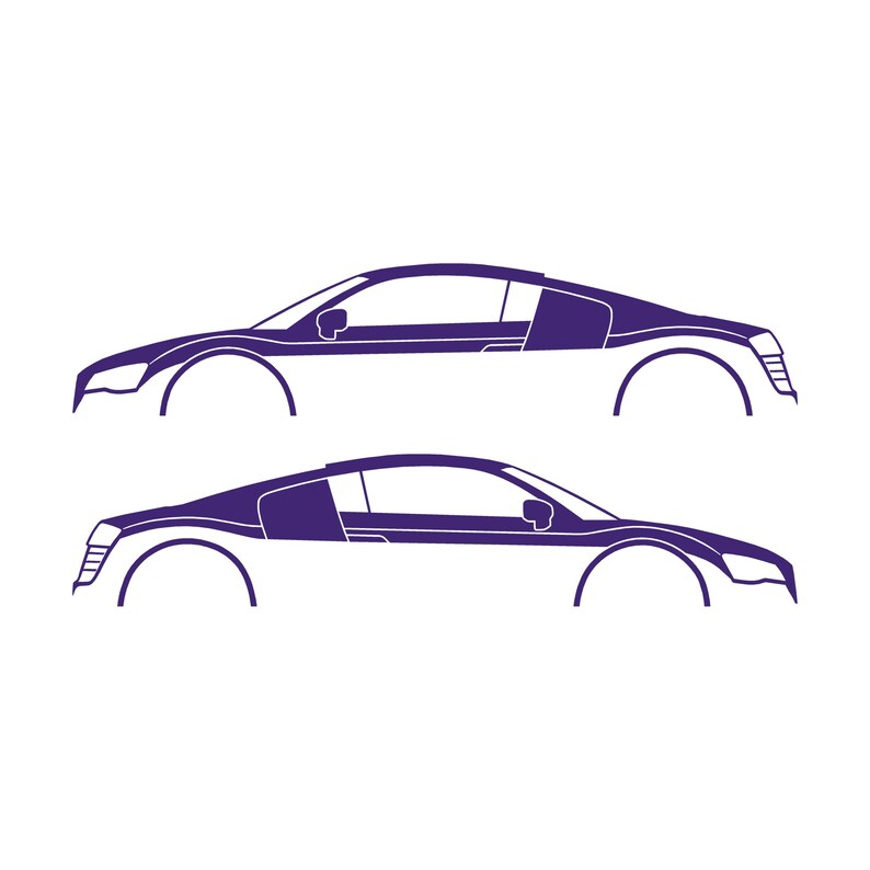 Juego de 2 pegatinas con silueta de coche para Audi R8 Coupé de primera generación Morado