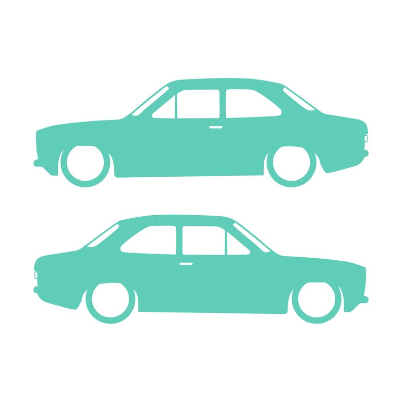Set Of 2 Lowered Car Silhouette Decal Stickers For Ford Escort Mk1 3-door Hatchback Mint