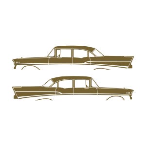 Set Of 2 Lowered Car Silhouette Decal Stickers For 1957 Chevrolet Bel Air 4-door Sedan Coupe Gold