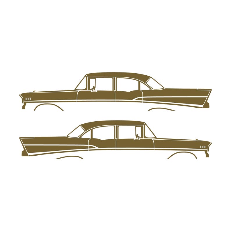 Set Of 2 Lowered Car Silhouette Decal Stickers For 1957 Chevrolet Bel Air 4-door Sedan Coupe Gold