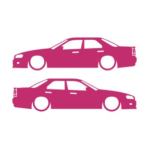 Set Of 2 Lowered Car Silhouette Decal Stickers For Nissan Skyline R34 4-door Sedan Pink