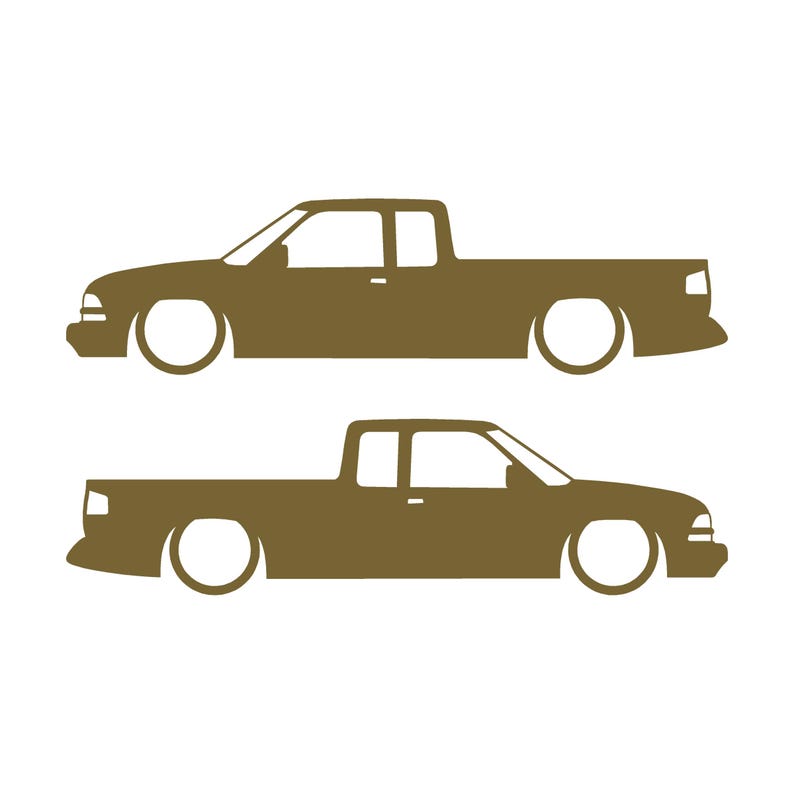 Set Of 2 Car Silhouette Decal Stickers For Chevrolet S10 2nd Gen Ext Cab 1998-2004 Gold