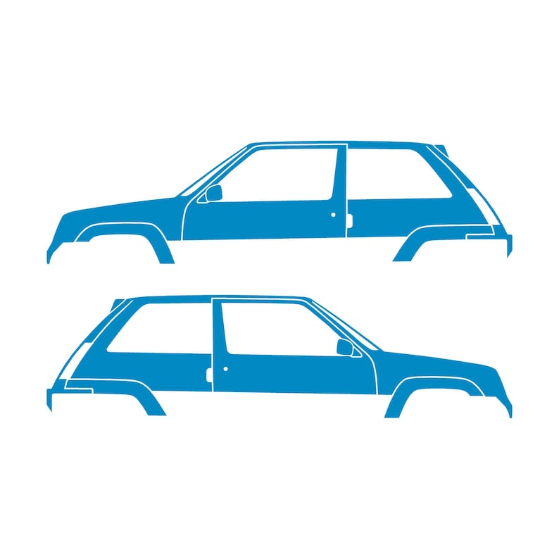 Set Of 2 Car Silhouette Decal Stickers For Renault 5 GT Turbo Light Blue