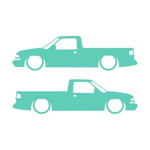 Juego de 2 calcomanías con silueta de auto rebajado para Chevrolet S10 de segunda generación, cabina simple, 1998-2004 Mint