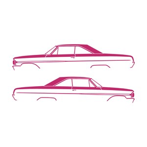 Juego de 2 pegatinas con silueta de coche para Ford Galaxie Coupé de techo rígido de 2 puertas de 1964 Rosa