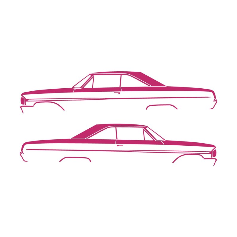 Juego de 2 pegatinas con silueta de coche para Ford Galaxie Coupé de techo rígido de 2 puertas de 1964 Rosa