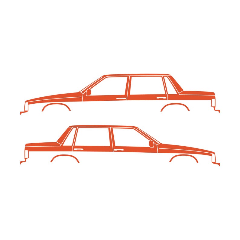 Set Of 2 Car Silhouette Decal Stickers For Volvo 744 Sedan Orange