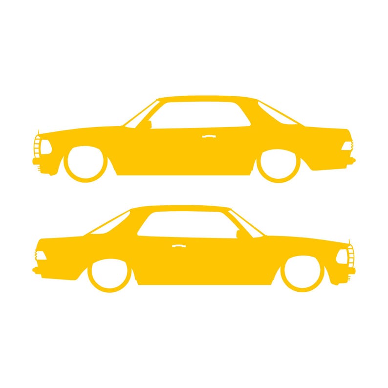 Set van 2 verlaagde auto silhouet stickers voor Mercedes C123 Coupé Geel