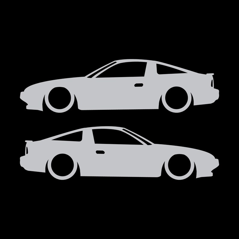 Set Of 2 Lowered Car Silhouette Decal Stickers For Nissan 180SX - 240SX S13 Silver
