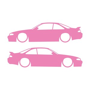 Set Of 2 Lowered Car Silhouette Decal Stickers For Nissan 240 SX S14 Silvia ZENKI Soft Pink