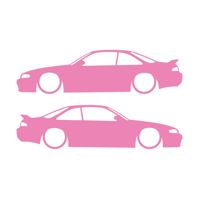 Set Of 2 Lowered Car Silhouette Decal Stickers For Nissan 240 SX S14 Silvia ZENKI Soft Pink