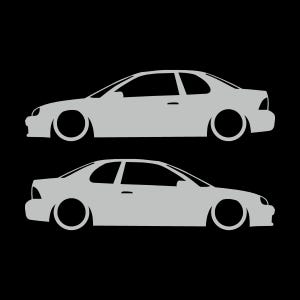 Set Of 2 Lowered Car Silhouette Decal Stickers For Dodge Neon 1st Gen 1994-99 Coupe Light Grey