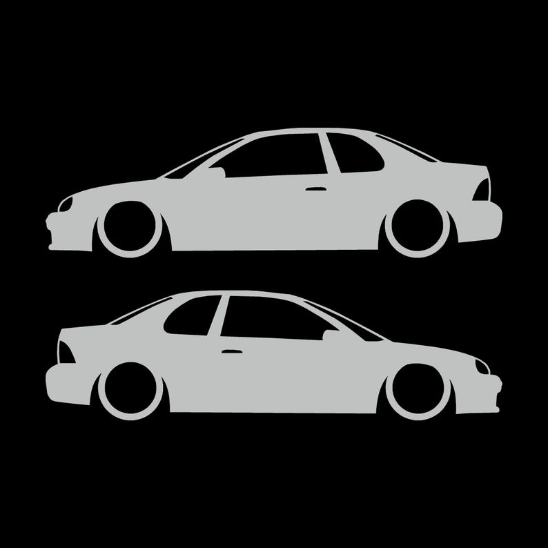 Set Of 2 Lowered Car Silhouette Decal Stickers For Dodge Neon 1st Gen 1994-99 Coupe Light Grey