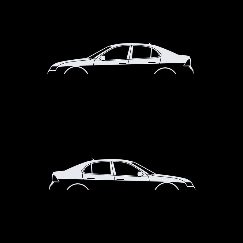 Juego de 2 pegatinas decorativas con silueta de coche rebajado para Saab 9-3 Early Spec 2nd Gen Sedan Blanco