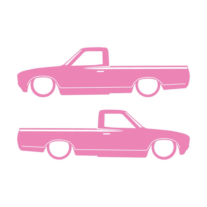 Set Of 2 Lowered Truck Silhouette Decal Stickers For Datsun 620 Single Cab Pickup Soft Pink